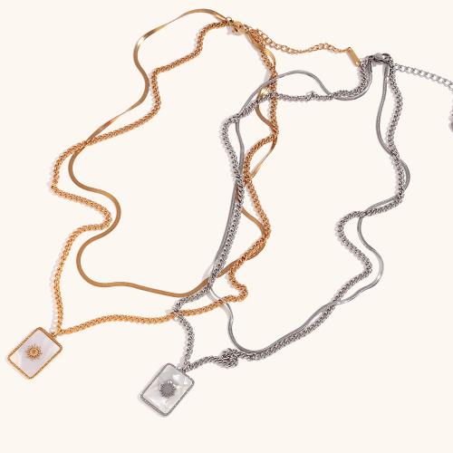 Edelstahl Schmuck Halskette, 316 L Edelstahl, mit Muschel, mit Verlängerungskettchen von 5cm, Doppelschicht & Modeschmuck & für Frau, keine, 14.70x20mm, verkauft per ca. 41 cm Strang