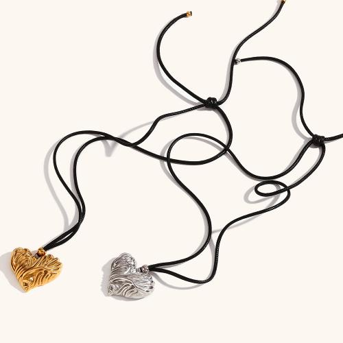 Stainless Steel Jewelry Necklace, 316L Stainless Steel, with leather cord, Heart, Vacuum Ion Plating, fashion jewelry & for woman, more colors for choice, 33.20x33.20mm, Sold Per Approx 65 cm Strand