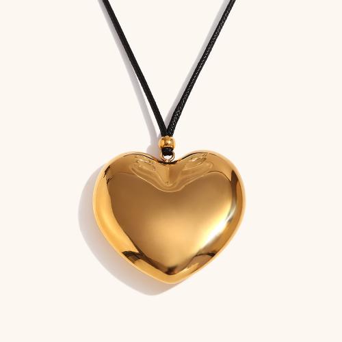 Stainless Steel Jewelry Necklace, 316L Stainless Steel, with leather cord, Heart, 18K gold plated, fashion jewelry & for woman, golden, 50.70x48.60mm, Sold Per Approx 60 cm Strand