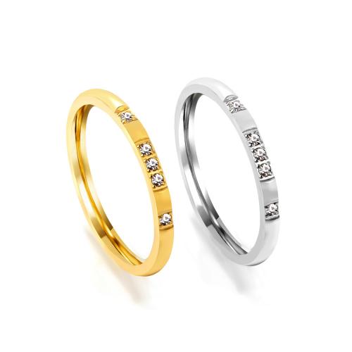 Rhinestone-Edelstahl -Finger-Ring, 304 Edelstahl, verschiedene Größen vorhanden & für Frau & mit Strass, keine, width 2mm, verkauft von PC
