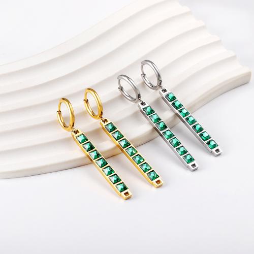 Huggie Hoop Drop Earring, 304 Stainless Steel, Vacuum Ion Plating, different styles for choice & for woman & with rhinestone, more colors for choice, Sold By Pair