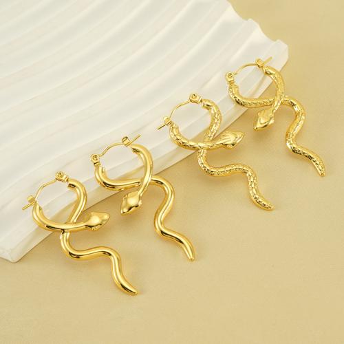 Stainless Steel Lever Back Earring, 304 Stainless Steel, Snake, 18K gold plated, fashion jewelry & different styles for choice & for woman, golden, Sold By Pair