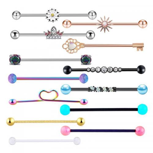 Stainless Steel Ear Piercing Jewelry 304 Stainless Steel Vacuum Ion Plating Unisex & with rhinestone mixed colors Sold By Set