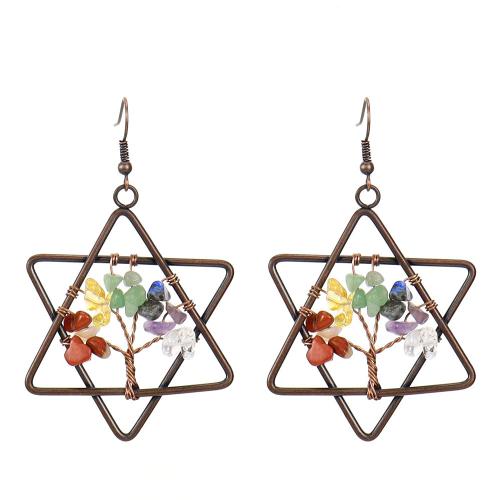 Natural Gemstone Earrings, Natural Stone, with Brass & Tibetan Style, Hexagram, antique copper color plated, fashion jewelry & different materials for choice & for woman, more colors for choice, 70mm, Sold By Pair