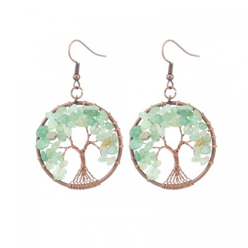 Natural Gemstone Earrings Natural Stone with Brass & Zinc Alloy Tree antique copper color plated fashion jewelry & for woman Sold By Pair