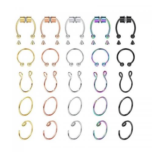 Stainless Steel Nose Piercing Jewelry, 304 Stainless Steel, Vacuum Ion Plating, Unisex, mixed colors, Magnet nose ring 1.2*10*3mm,other 0.8*8mm, Sold By Set