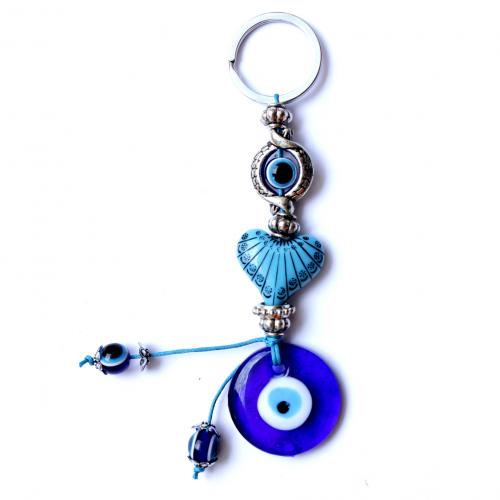 Schlüsselanhänger, Zinklegierung, mit Lampwork & Harz, silberfarben plattiert, unisex & böser Blick- Muster, blau, frei von Nickel, Blei & Kadmium, 150mm, verkauft von PC