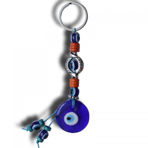 Bag Purse Charms Keyrings Keychains Zinc Alloy with Lampwork & Resin silver color plated Unisex & evil eye pattern nickel lead & cadmium free 140mm Sold By PC