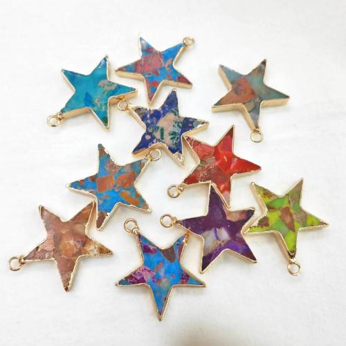 Gemstone Pendants Jewelry, Star, gold color plated, DIY & different materials for choice, more colors for choice, 25mm, Sold By PC