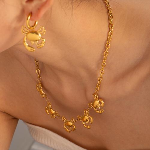 Edelstahl Schmuck Halskette, 304 Edelstahl, mit Verlängerungskettchen von 5.5cm, Krabbe, plattiert, Modeschmuck, goldfarben, Länge 43 cm, verkauft von PC