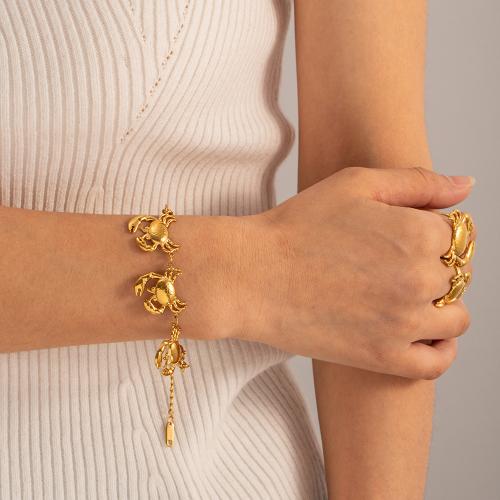 Bijoux bracelet en acier inoxydable, Acier inoxydable 304, avec 5.5cm chaînes de rallonge, crabe, Placage, bijoux de mode, doré, Longueur:17 cm, Vendu par paire