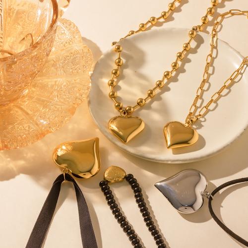 Rustfrit stål smykker halskæde, 304 rustfrit stål, med Nylonsnor, Heart, forgyldt, mode smykker & forskellige design til valg, flere farver til valg, Solgt af PC