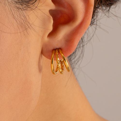 Edelstahl Ohrringe, 304 Edelstahl, plattiert, Modeschmuck, Goldfarbe, verkauft von Paar