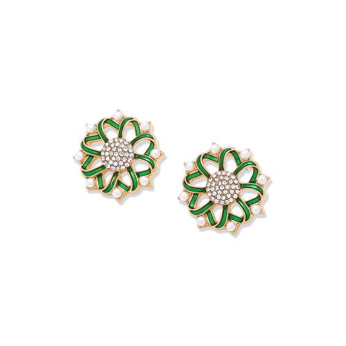 Zinc Alloy Stud Earring with Plastic Pearl Flower fashion jewelry & for woman & enamel & with rhinestone nickel lead & cadmium free Sold By Pair