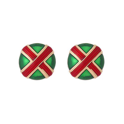 Tibetan Style Stud Earring, Round, fashion jewelry & for woman & enamel, more colors for choice, nickel, lead & cadmium free, 21x21mm, Sold By Pair