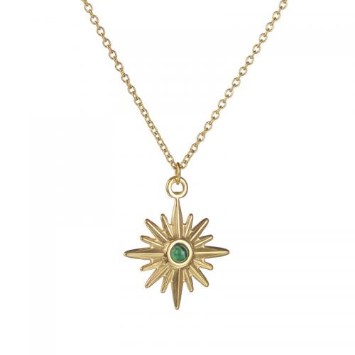 Stainless Steel Jewelry Necklace, 304 Stainless Steel, with turquoise, with 5cm extender chain, Eight Point Star, 18K gold plated, fashion jewelry & for woman, nickel, lead & cadmium free, Pendant:2cm, Length:Approx 40 cm, Sold By PC