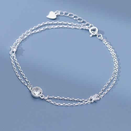 925 Sterling Silver Bangle Bracelet with 3.5CM extender chain plated micro pave cubic zirconia & for woman silver color Length Approx 17 cm Sold By PC