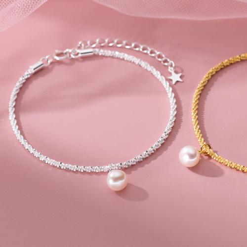 925 Sterling Silver Bangle Bracelet with Plastic Pearl with 4CM extender chain plated for woman Length Approx 15.5 cm Sold By PC