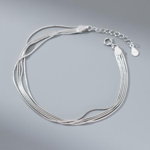 Pulseiras de prata, 925 prata esterlina, with 3.5CM extender chain, banhado, para mulher, prateado, comprimento Aprox 17 cm, vendido por PC