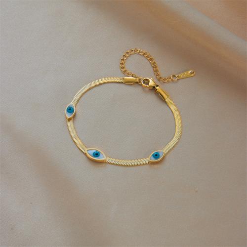 Evil Eye Jewelry Bracelet, 304 Stainless Steel, 18K gold plated, fashion jewelry & for woman, golden, nickel, lead & cadmium free, Length:Approx 21 cm, Sold By PC