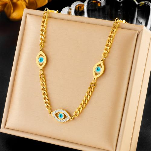 Evil Eye Jewelry Necklace, 304 Stainless Steel, fashion jewelry & for woman, golden, nickel, lead & cadmium free, Length:Approx 46 cm, Sold By PC