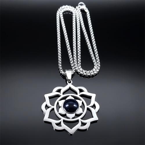 Stainless Steel Jewelry Necklace, 304 Stainless Steel, with Blue Goldstone, polished, fashion jewelry & Unisex, silver color, nickel, lead & cadmium free, 30x30mm, Length:Approx 50 cm, Sold By PC