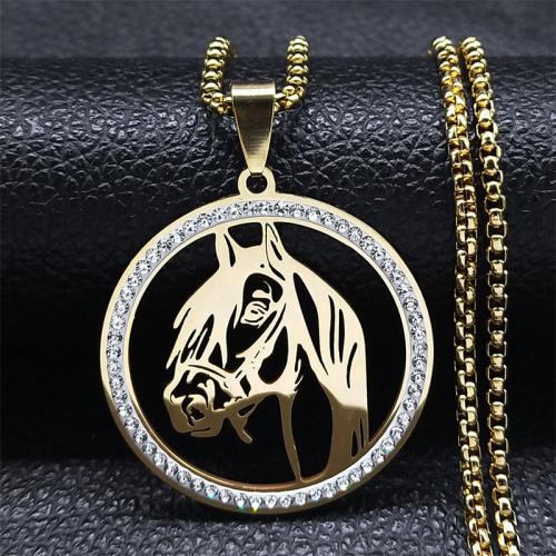 Stainless Steel Jewelry Necklace, 304 Stainless Steel, with Rhinestone, 18K gold plated, fashion jewelry & Unisex & with rhinestone, more colors for choice, nickel, lead & cadmium free, 35x35mm, Length:Approx 60 cm, Sold By PC