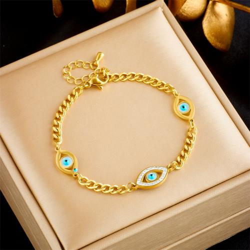 Evil Eye Smycken Armband, 304 rostfritt stål, med STRASS, mode smycken & för kvinna & med strass, gyllene, nickel, bly och kadmium gratis, Längd Ca 24.5 cm, Säljs av PC