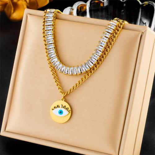 Evil Eye Jewelry Necklace 304 Stainless Steel with Rhinestone fashion jewelry & for woman & with rhinestone golden nickel lead & cadmium free Sold By PC