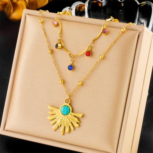 Stainless Steel Jewelry Necklace 304 Stainless Steel with Turquoise & Rhinestone fashion jewelry & for woman & with rhinestone golden nickel lead & cadmium free Length Approx 46 cm Sold By PC