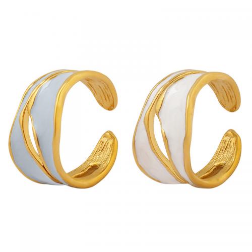 Titanium Steel Cuff Finger Ring gold color plated for woman & enamel US Ring Sold By PC