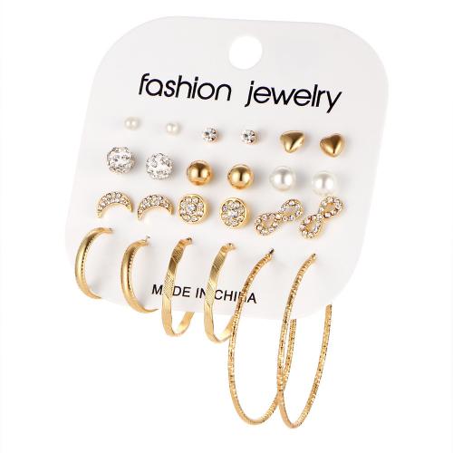 Zinc Alloy Earring Set with Plastic Pearl plated for woman & with rhinestone Sold By Set