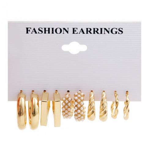 Zinklegierung Ohrring-Set, mit Kunststoff Perlen, plattiert, Modeschmuck & für Frau, keine, verkauft von setzen