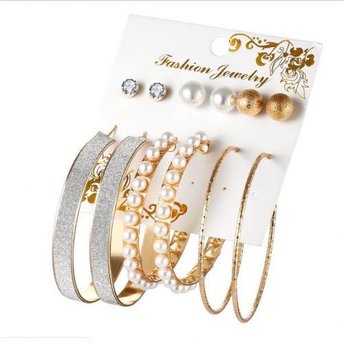 Zinc Alloy Earring Set with Plastic Pearl plated fashion jewelry & for woman & with rhinestone Sold By Set