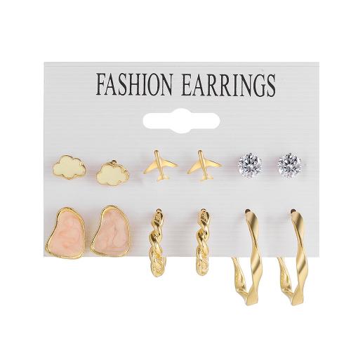 Zinc Alloy Earring Set with Acrylic gold color plated fashion jewelry & for woman & with rhinestone Sold By Set