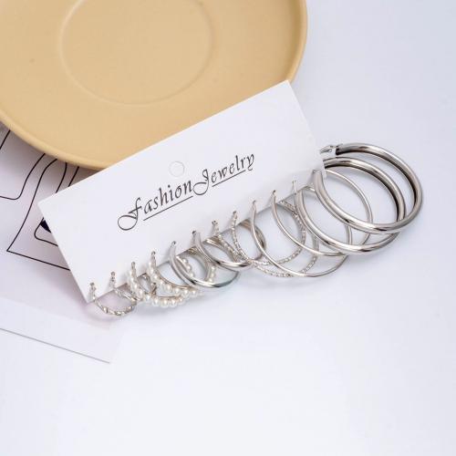 Zinklegierung Ohrring-Set, mit Kunststoff Perlen, Platinfarbe platiniert, Modeschmuck & für Frau, earring length 20-40mm, verkauft von setzen