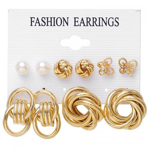Zinc Alloy Earring Set with Plastic Pearl plated for woman & hollow Sold By Set