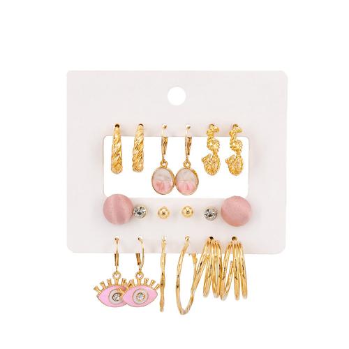 سبائك الزنك مجموعة قرط, لون الذهب مطلي, للمرأة & مينا & مع حجر الراين, earring length 5-30mm, تباع بواسطة تعيين