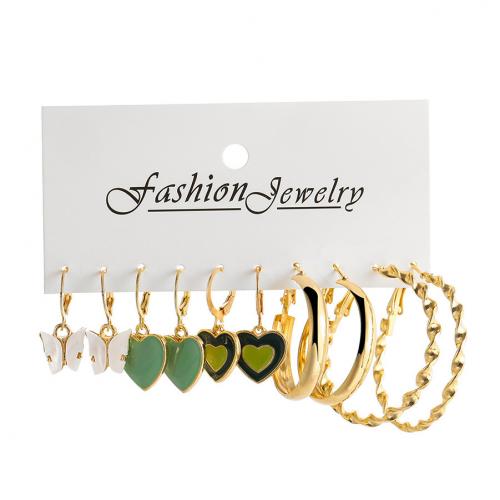 aleación de zinc Aretes, con Perlas plásticas & Acrílico, chapado en color dorado, diferentes estilos para la opción & para mujer & esmalte, Vendido por Set