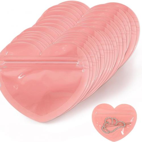 Műanyag Ékszer Csomagolótáska, Szív, Hordozható & átlátszó & a nő, rózsaszín, 100x85mm, Lyuk:Kb 4mm, Által értékesített PC