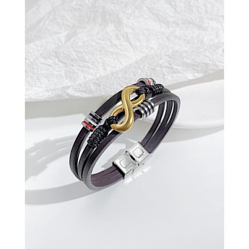 Men Bracelet PU Leather with Titanium Steel plated for man &  & enamel brown 26mm 8mm Sold Per Approx 8 Inch Strand
