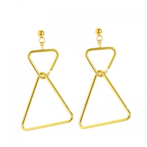 Titanium Steel  Earring Triangle Vacuum Ion Plating fashion jewelry & for woman & hollow golden nickel lead & cadmium free 62mm Sold By Pair