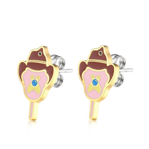 Titanium Steel  Earring Vacuum Ion Plating fashion jewelry & for woman & enamel mixed colors nickel lead & cadmium free 15mm Sold By Pair