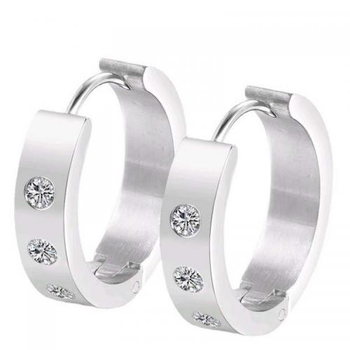 Titanium Steel  Earring Donut fashion jewelry & for man & with rhinestone nickel lead & cadmium free Sold By Pair