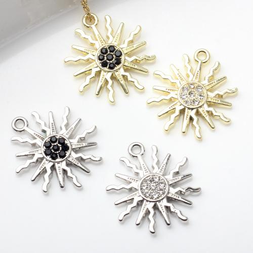 Tibetan Style Rhinestone Pendants, Sun, plated, DIY & with rhinestone, more colors for choice, nickel, lead & cadmium free, 17x18mm, Sold By PC