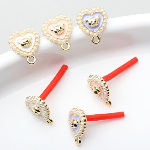 Zinc Alloy Earring Findings with Plastic Pearl Heart gold color plated DIY & enamel nickel lead & cadmium free Sold By PC