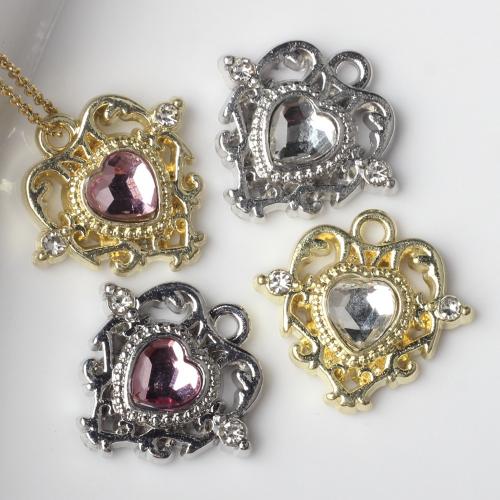 Tibetan Style Rhinestone Pendants, Heart, plated, DIY & with rhinestone, more colors for choice, nickel, lead & cadmium free, 17x16mm, Sold By PC