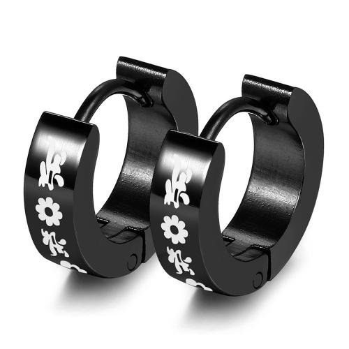 Titanium Steel  Earring Donut Vacuum Ion Plating fashion jewelry & Unisex black nickel lead & cadmium free 13mm Sold By Pair