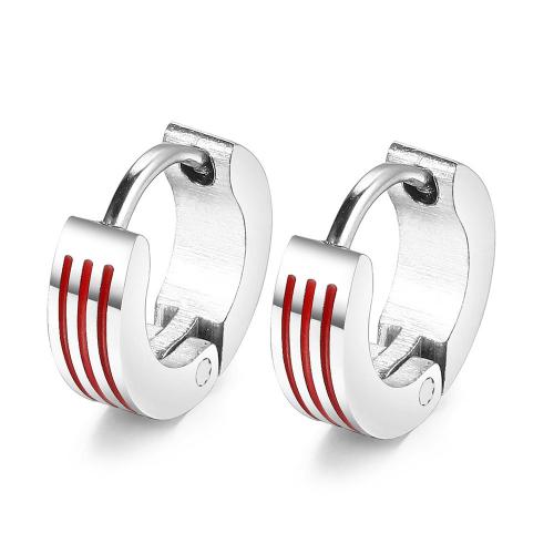 Titanium Steel  Earring, Donut, fashion jewelry & Unisex & enamel, red, nickel, lead & cadmium free, 10mm, Sold By Pair