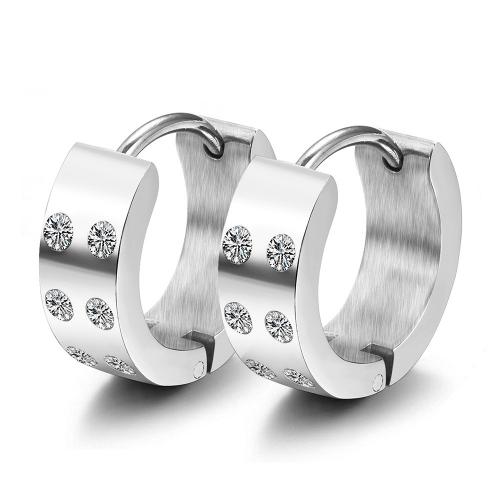 Titanium Steel  Earring Donut fashion jewelry & Unisex & with rhinestone original color nickel lead & cadmium free 17mm Sold By Pair